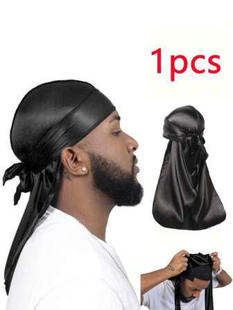 1 件耐用丝绸般 Durag 头带，男士波浪缎面 Durag 头带，街头时尚嘻哈 Durag，长尾宽带，纯色弹力 Durag，适合运动、户外和日常风格 | 透气涤纶纤维，可调节松紧 | 可机洗 | 街头风格