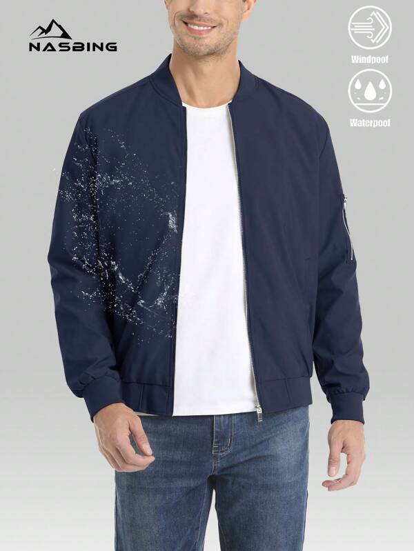 Leichte Windjacke für Herren, wasserabweisend, winddicht, Bomberjacke, Stehkragen, 4 praktische Taschen, Manschetten mit Druckknöpfen, elastischer Saum, lässig, für Reisen und Outdoor
