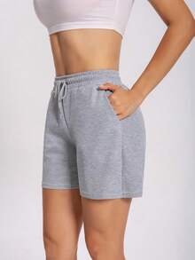 3pc 2pc 1pc Women's Sports Shorts, Portable Double Pocket Drawstring Casual Shorts, Made Of Comfortable Breathable Loose Fabric, Suitable For Outdoor Running Cycling Sports Gym Casual Women's Shorts - 彩色 - 查看 4