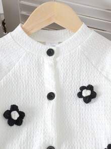 2 件套女童休闲可爱 3D 花卉上衣和裤子套装，春秋 - 白色 - 查看 3