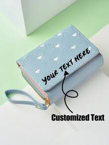 定制字母刺绣心形钱包新款夏季短款折叠拉链零钱包女小钱包女式钱包迷你钱包钱包 - 彩色 - 查看 1