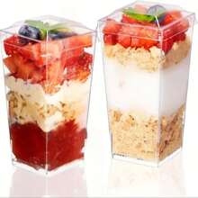 10/20/30/50/60/100pcs Ice Cream Square Cups, Scratch-Resistant & Reusable Small Mousse Dessert Cups, Transparent Cake Cups Suitable For Ice Cream, Desserts, Outdoor Parties, Etc.