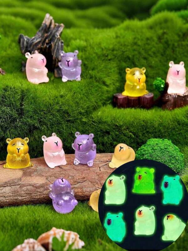 10/24 قطعة ديكور مصغر لخنزير الماء، سحر راتنجي مصغر لخنزير الماء يضيء في الظلام، تماثيل مصغرة لخنزير الماء راتنجية، تمثال حيوان صغير لصنع المجوهرات، ديكور للحديقة والمناظر الطبيعية الصغيرة وديكور حوض السمك والزينة الخارجية والإكسسوارات والديكور المنزلي