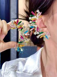 1 件时尚欧美风格水晶耳夹，奢华非穿孔水钻耳夹，百搭耳环配件 - 彩色 - 查看 8