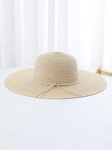 1 件女士串珠宽边草帽，适合度假、海滩、日常穿着