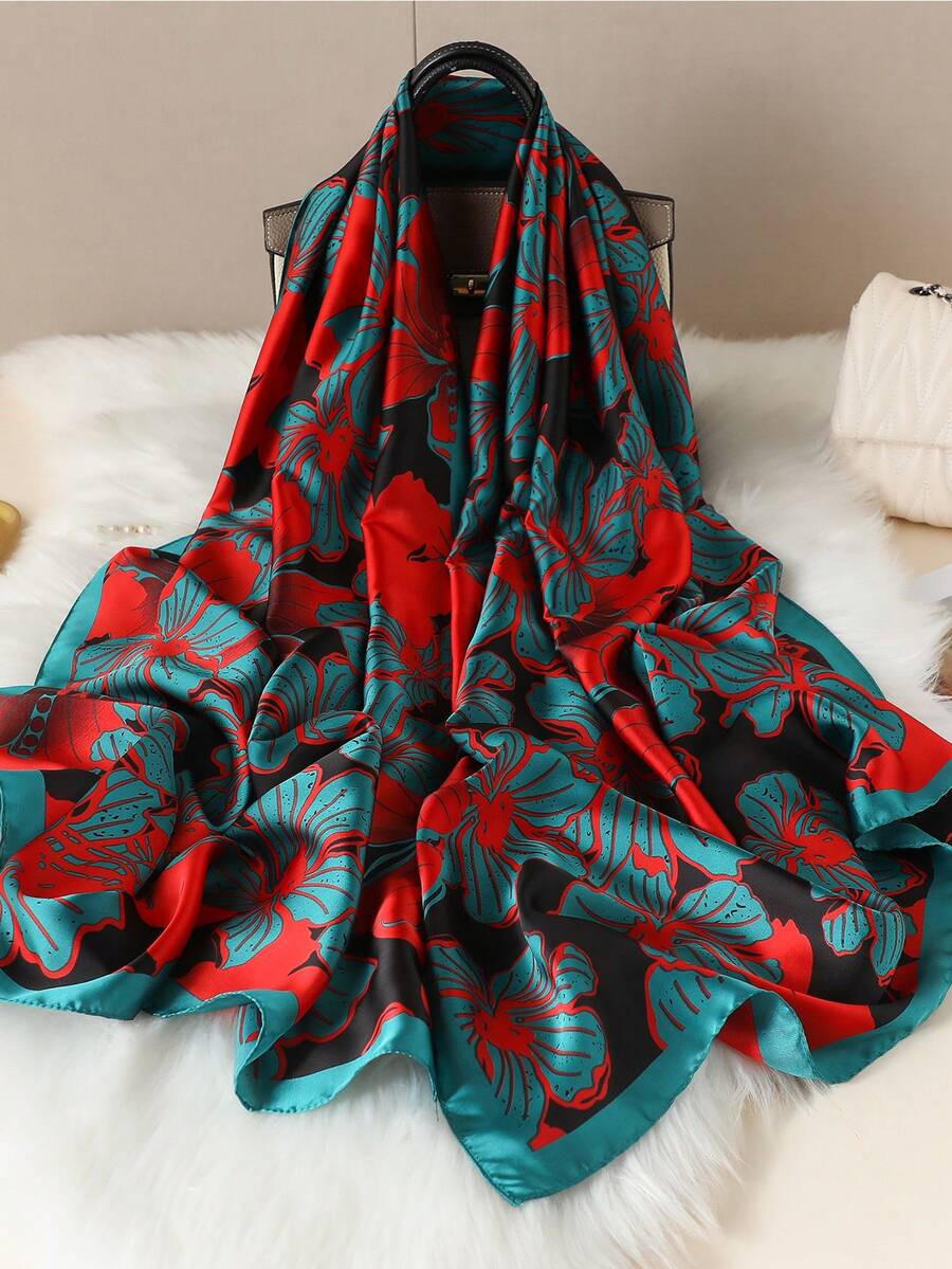 1 buc Eșarfă cu Imprimeu Floral, Stil Romantic Elegant pentru Protecție Solară în Aer Liber, Potrivită pentru Călătorii în Aer Liber, Poate Fi Folosită ca Bandă de Păr, Legătură de Păr, Cercei de Păr, Ideală pentru Autodecorare