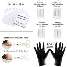 Juego de 94 piezas de kits de perforación mixtos para todo tipo de perforaciones corporales, que incluye joyas y agujas de acero inoxidable de calibre 14, 16 y 20 con herramientas para la nariz, el tabique nasal, los labios, las orejas, el ombligo, el cartílago y la trágica - Multicolor - Ver 7