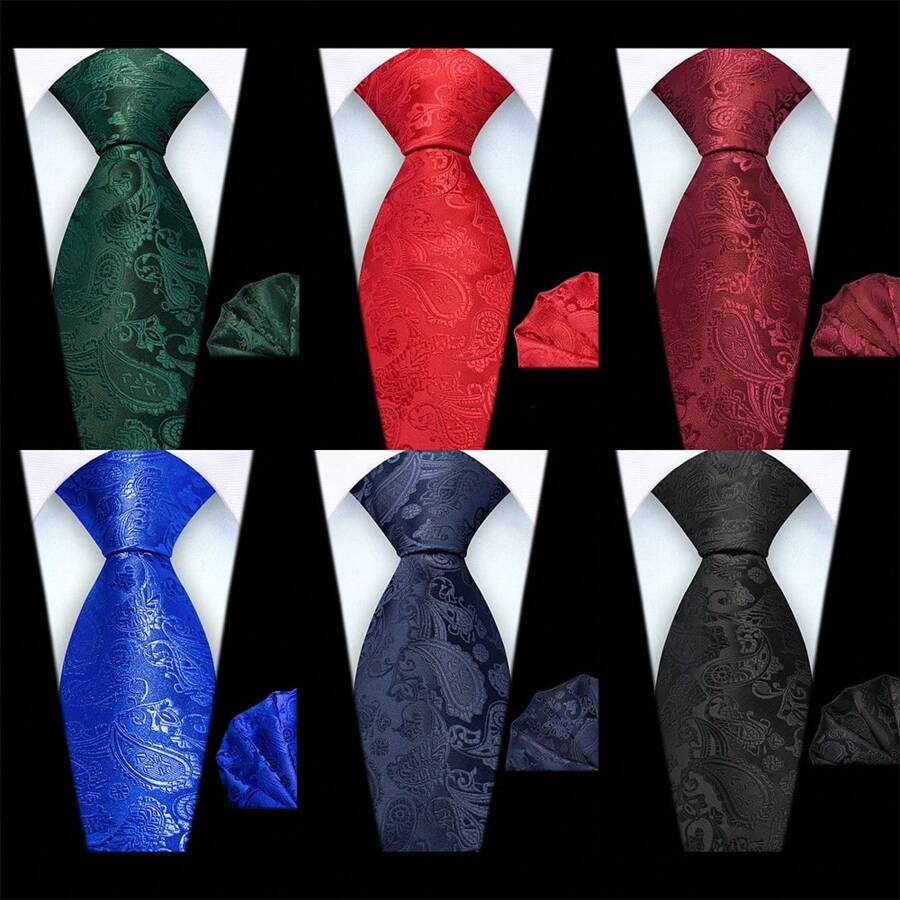 Set de 2 piezas que incluye corbata de 8cm de ancho con estampado de cachemir y flor y pañuelo a juego. Elegante accesorio de corbata de negocios de alta calidad para bodas, regalos familiares, Navidad o fiestas.