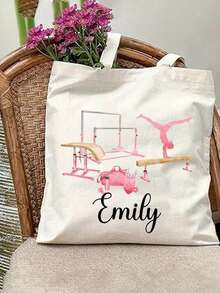 Custom Gymnastics Tote Bag - Personalized "Emily" Design With Gymnast Figures, Durable Polyester, Ideal Gift For Gymnastics Enthusiasts, Customizable Team Handbag, Gymnastics Accessories