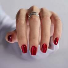 Press On Nails Red - Cat Eye Press On Nails Square For Gifts,Cherry Short Stick On Nails With Glue, Glossy Reusable Nail Tips In 15 Sizes - 30 Soft Gel Fake Nails Kit, Hot Love - 玫瑰紅 - 查看 2