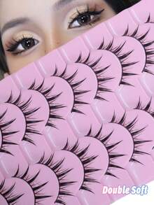 10 Pairs Natural False Eyelashes Manga Lashes 3d Faux Mink Lashes Soft Winged Natural Realistic Eyelash Extension Strip Lashes,Lashes,Eyelashes,Fake Lashes - Black - View 2