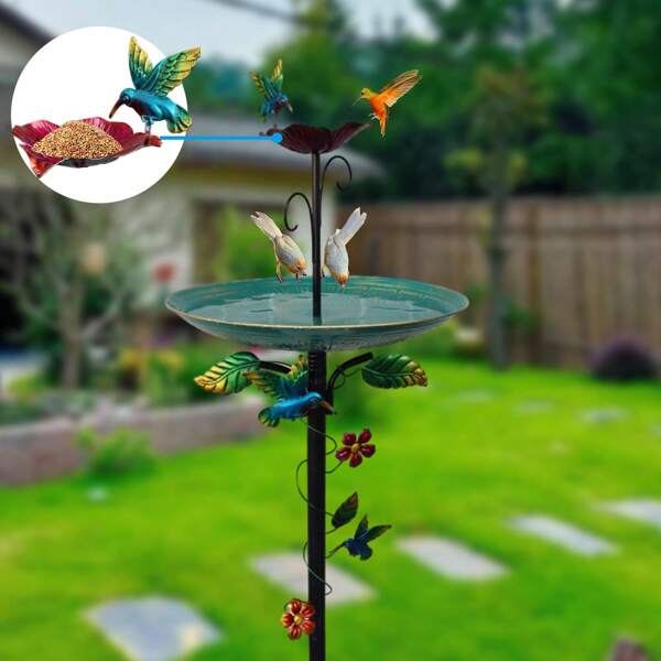1pc Cast Iron Bird Feeder With Reinforced Base - Housewarming Gift, High-Quality, Bestselling Premium Model. Metal Bird Bath, No Electricity Needed, Portable & Detachable For Camping, Outdoor Feeding And Garden Decor