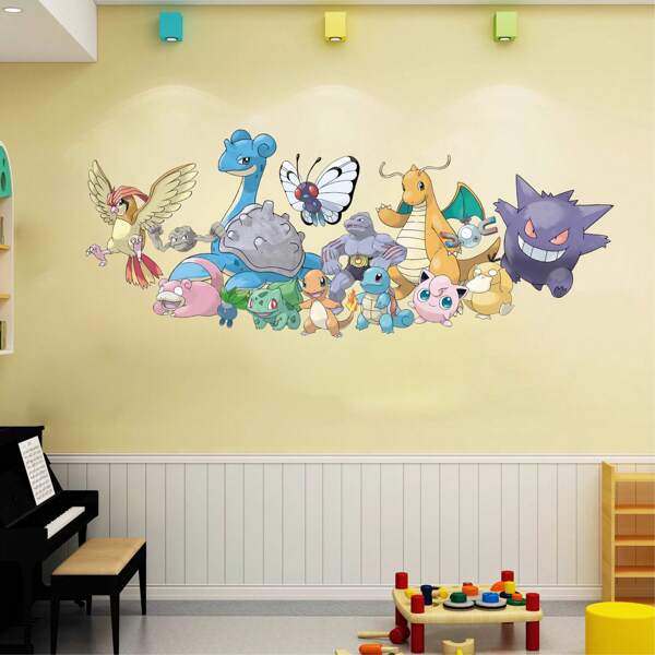 pokemon 1 pièce Autocollant de porte Pikachu et ses amis Pokémon, autocollant mural résistant à l'eau pour chambre à coucher, salon, décoration intérieure parfait pour les amis, la famille et les cadeaux d'anniversaire