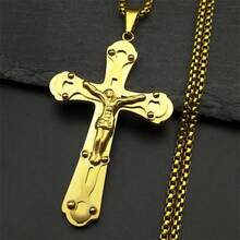 Catholic Jesus Cross Pendant Necklace For Women Men Stainless Steel Gold Silver Color Crucifix Chain Amulet Jewelry Gift - Necklace - View 3