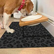 1 pièce Tapis d'alimentation pour animaux de compagnie imprimé léopard noir, fond en caoutchouc antidérapant, surface absorbante et facile à nettoyer, convient pour les chats et les chiens