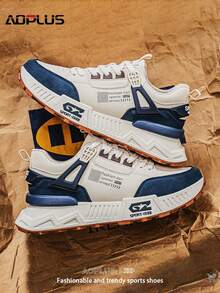 AoPlus Men'S Vintage Old School Style Sneakers, Comfy Non Slip Durable Lace Up Shoes For Men'S Outdoor Activities - 米藍 - 查看 2