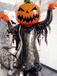 1 个 45 英寸充气支架万圣节气球 - 大型南瓜铝箔装饰气球，万圣节鬼魂南瓜人气球，适用于恐怖派对用品，鬼屋和南瓜节装饰，万圣节派对装饰家居装饰万圣节装饰秋季装饰房间装饰秋季装饰