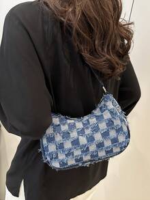 夏季新款日常休闲女包，复古时尚小容量布艺方包带拉链开口，带拉链开口零钱包，轻巧极简单肩腋下包 - 淺藍色 - 查看 3