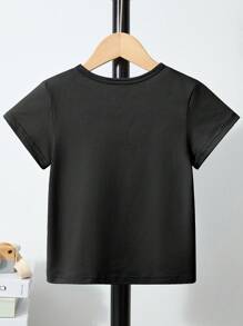 男童休闲趣味标语和企鹅图案印花圆领短袖T恤，春夏新品