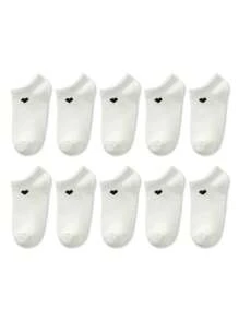 10 pares/12 pares de calcetines tipo tobillero con estampado de corazón para niños, en negro/blanco/gris, cómodos y versátiles, aptos para niñas, para primavera/otoño
