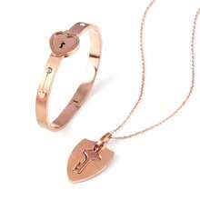 rongji jewelry 1 Set Pulsera y Collar de Pareja con Corazón y Candado de Acero de Titanio, Resistente al Desgaste, Regalo del Día de San Valentín, Mamá, Madre, Día de la Madre