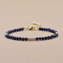 1pc Men's 3mm Black Onyx, Quartz, Lapis Lazuli Bead & Golden Copper Bead Adjustable Bracelet, Suitable For Daily Wear And Gift