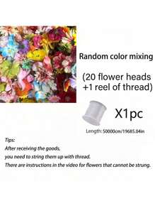 11pcs/21pcs/Set Multicolor Hanging Flower DIY Flower Curtain Material Package Simulation Flower Hanging Interior Decoration (Including 50m Transparent Line) Spring Colorful Flowers Simulation Flower Hanging Interior Decoration, Suitable For DIY Wedding Shower Gift Spring Party Decoration, Wedding Room Decoration, Holiday Party Decoration, Indoor And Outdoor Decoration