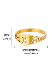 1PC Fashion Hollow Initial Letter Heart Rings For Women Gold Color Stainless Steel A-Z Letter Ring Aesthetic Wedding Jewelry Gift - Yellow Gold - View 71