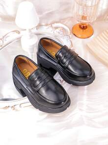 British Vintage Style Kids' Loafers, New Spring & Summer Flat Shoes For Girls Toddlers Infants, Black Boys' Slip-On Dress Shoes, Campus Casual Moccasins For Boys And Girls - Black - View 3