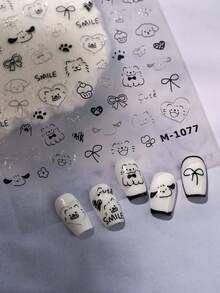 Beautizon Nailartlab 1张可爱线条画狗狗、猫咪、兔子美甲贴纸，DIY美甲沙龙创意卡通装饰美甲贴纸 - 彩色 - 查看 3