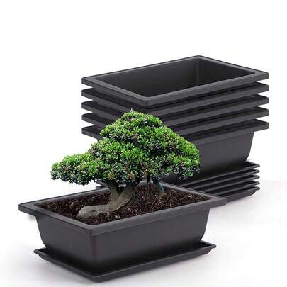 Square & Rectangle Imitation Zisha Flower Pot, Bonsai Pot, Small Potted Plant Plastic Container, Succulent Plant Pot