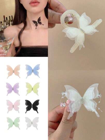 10只/20只装柔和粉彩透明3D立体布艺蝴蝶，镶嵌闪亮水钻 - DIY手工、美甲、发饰装饰，适用于手工项目、摄影道具和美甲点缀，DIY工艺用品 | 奇趣工艺品 | 精致结构，蝴蝶装饰服装装饰