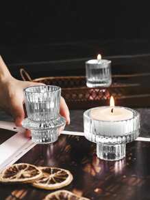 3pcs Clear Glass Candle Holder, Universal Candle Holder For All Seasons, Two Ways To Use, Suitable For All Kinds Of Candles, Table Decoration, Office Table Decoration, Scented Candle Cups, Candlelight Dinner, Room Atmosphere, Patio Decoration, Valentine's Day Party Decoration, Room Decoration, Gift Decoration, Dining Table Centerpiece,