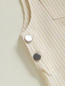 Toddler Baby Suspender Jumpsuit Stripe Print Sleeveless Overall Shorts For Boys And Girls - Màu Khaki - Xem 8