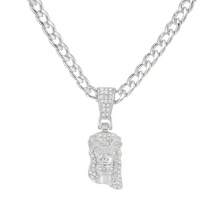 Colgante de cara de cabeza de pieza de Jesucristo para hombres, collar con dije de cristal brillante helado con cadena, joyería de Hip Hop - Cadena de cuerda de plata - Ver 1