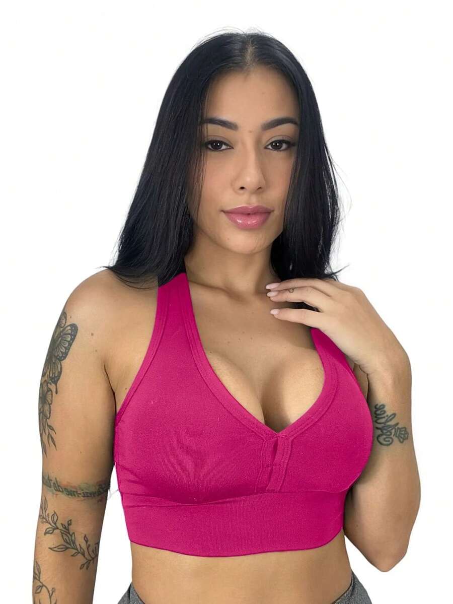 Fitness Racerback Top With Removable Pads - 玫紅色 - 查看 1