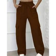 Women's Cargo Pants With Pockets Winter Drawstring Sweatpants - Rỉ Nâu - Xem 7
