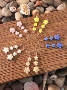 1 Par de Brincos Pendentes de Flores de Cerâmica em Estilo Boho Multicamadas, Jóias Boêmias Coloridas de Praia, Adequados para Uso Diário ou Férias
