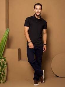 Men's Polo Shirt Premium Cotton Basic Plain Shirt Summer Men's Shirts - Black - View 3