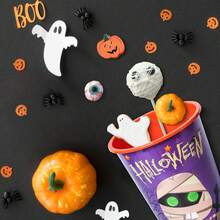 4 vasos de plástico con temas de Halloween, con diseños de murciélago, fantasma, calabaza y calavera araña, de 16 onzas, reutilizables, con tapas y pajitas, ideales como regalos de Halloween y suministros para fiestas de cumpleaños - Ver 5