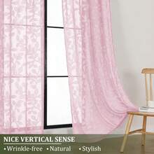 OVZME Blush Pink Sheer Curtains 96 Inches Long 2 Panels For Living Room, Jacquard Clip Leaf Pattern Textured Light Filtering Window Semi Sheer Voile Drapes For Bedroom, Each Panel 42 X 96 Inch - Blush Pink - View 7