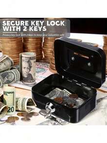 1pc Secure Metal Cash Storage Box - Money Banks With Key Lock, Top Handle Holder, Adult Piggy Bank, Coin Saver, Cash Register For Daily Office Use, Perfect Halloween, Gift Idea Birthday Gifts Graduation - Multicolor - View 2