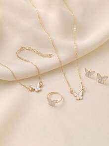 1 套白色蝴蝶珐琅项链，精致简约百搭时尚高端颈链，优雅珠宝套装 - 蝴蝶套裝 - 查看 13