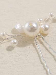 2pcs Resin Flower & Faux Pearl Decorated Casual Hair Clips, Suitable For Wedding, Daily Wear, Birthday Party