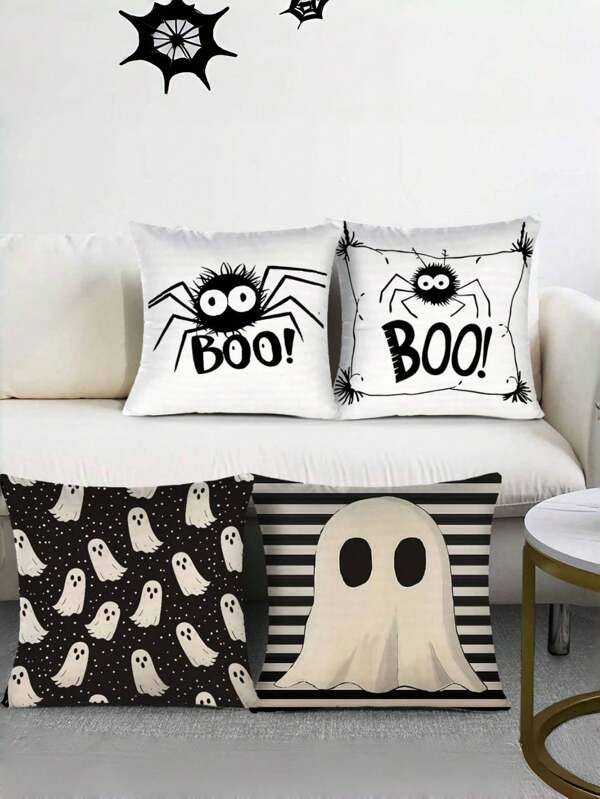 Vintage Halloween Pillow Case, Weird Decorative Cushion Cover, Farmhouse Holiday Vintage Decor Pillowcase, Suitable For Porch, Patio, Sofa, Living Room, Outdoor, Without Pillow Insert, Holiday Celebration