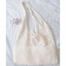 Borsa a tracolla all'uncinetto Enberi da donna - Borsa a spalla bohémien Fairycore con parte superiore aperta e cinghie fisse, borsa da spiaggia estiva con motivo beige e bianco per vacanze, uscite casual, borsa all'uncinetto, borsa a tracolla per tutti i giorni, stile boho chic, accessorio fatto a mano, borsa aperta, accessorio da festival, stile hobo, fibra naturale, accessorio da festival