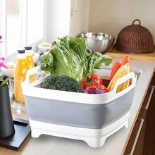 Collapsible Dish Basin With Drain Plug,  Portable Wash Basin Dishpan Space Saving Dish Washing Tub Foldable Sink Tub Kitchen Storage Tray - 灰色 - 查看 6