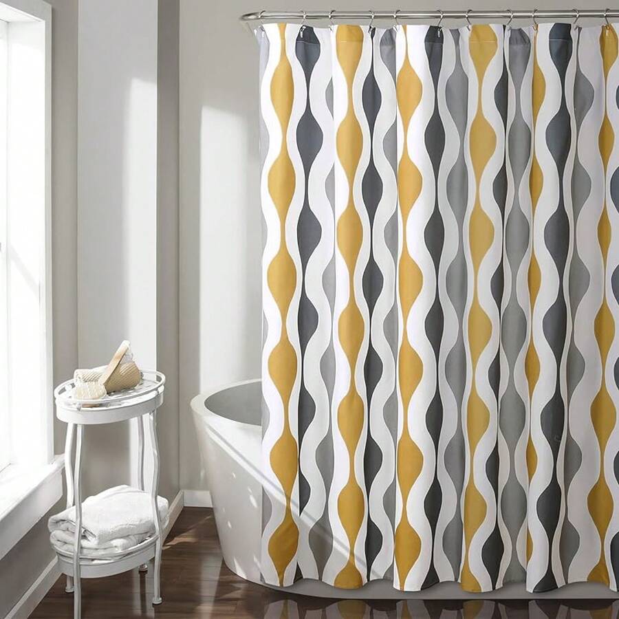 Mid Geo Shower Curtain, 72 X 72, Gold & Gray, Bathroom Decor - Gold & Gray - View 1