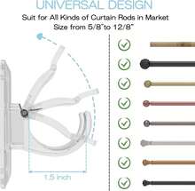 2PCS No Drill Curtain Brackets, Self-Adhesive Rods, Adjustable Curtain Hooks For Rods Under 1.57 Inch (Transparent) - Multicolor - View 2