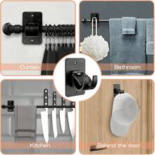 6-Pack Curtain Bracket Holders, Universal Self-Adhesive Wall Mounts, Fits 0.6'' To 1.5'' Rods, Black - 黑色 - 查看 8